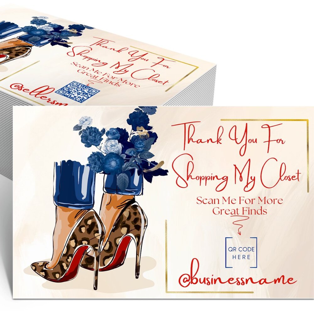 4" x 6" - Cheetah Heel Thank You Cards - With Closet Name and QR Code